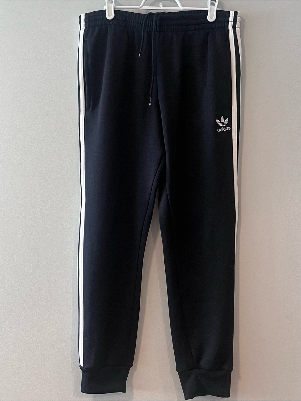 Adidas Originals Men’s Black Track Pants with White Stripes